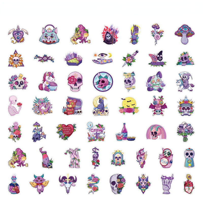 50PCS Cute Gothic Artistic Horror Halloween Stickers Cartoon Decal Laptop Phone Luggage Funny Cool Sticker for Kid Toy