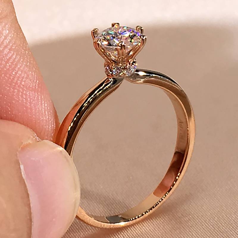 18K Rose Gold Women Ring Diamonds 1 2 3 45 Carat Round Flower Crown Elegant Wedding Party Engagement Anniversary Ring 220816