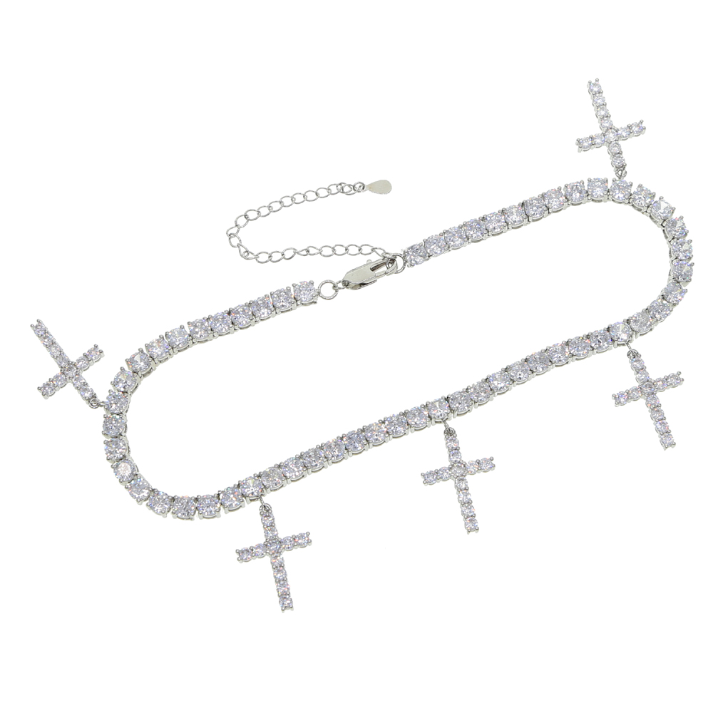 drop ship Women Hip Hop Iced Out Cross charm Pendant cz paved Tennis Chain choker Pendant&Necklace for women wedding Jewelry 7479