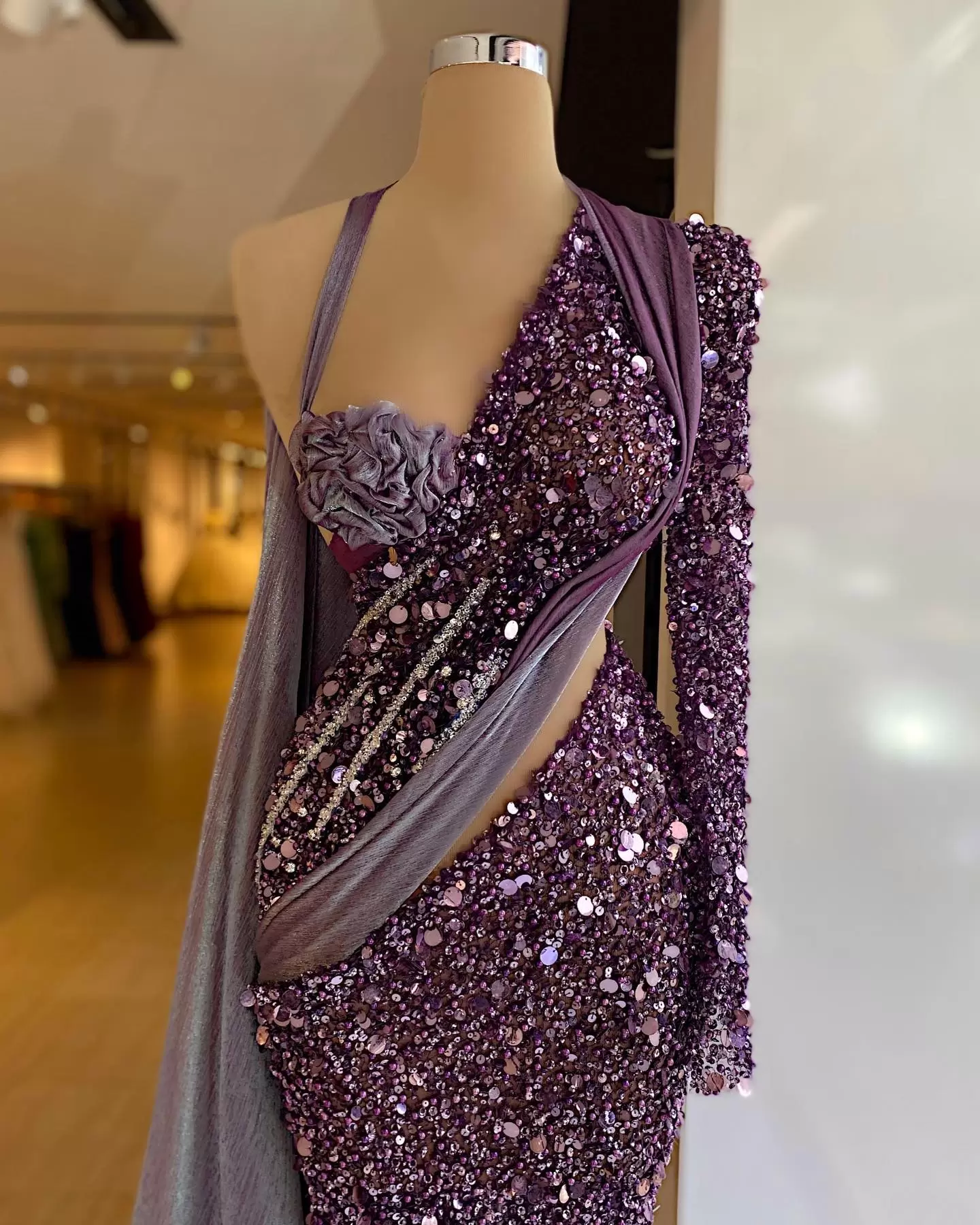 Mermaid Purple Evening Dresses Sequins Beads Halter Long Sleeves Prom Dress With Wrap Formal Party Gowns Custom Made Robe De