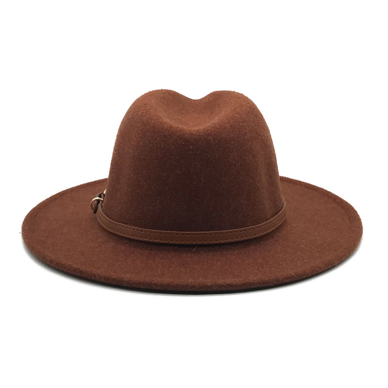 Flower Gray Wool Top Hat Men and Women Fedora Hat Flat Brim BroadBrimmed Hat Su Li Wool Cap