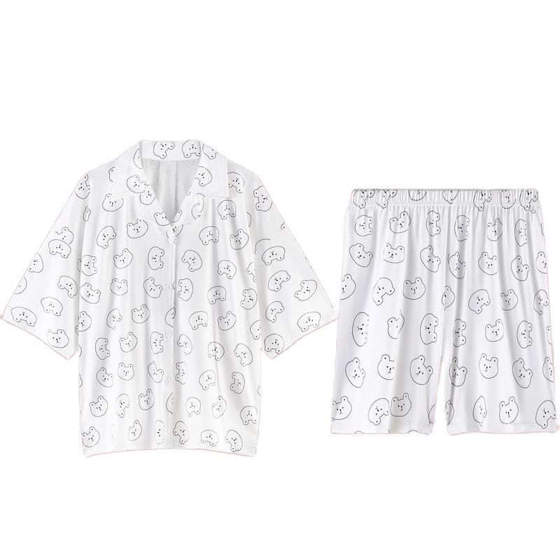 QWEEK Korean Style Bear Print Pyjamas Women Clothing Sets Summer Plus Size Pajamas for Teen Girls Kawaii Pijamas Sleepwear 220329