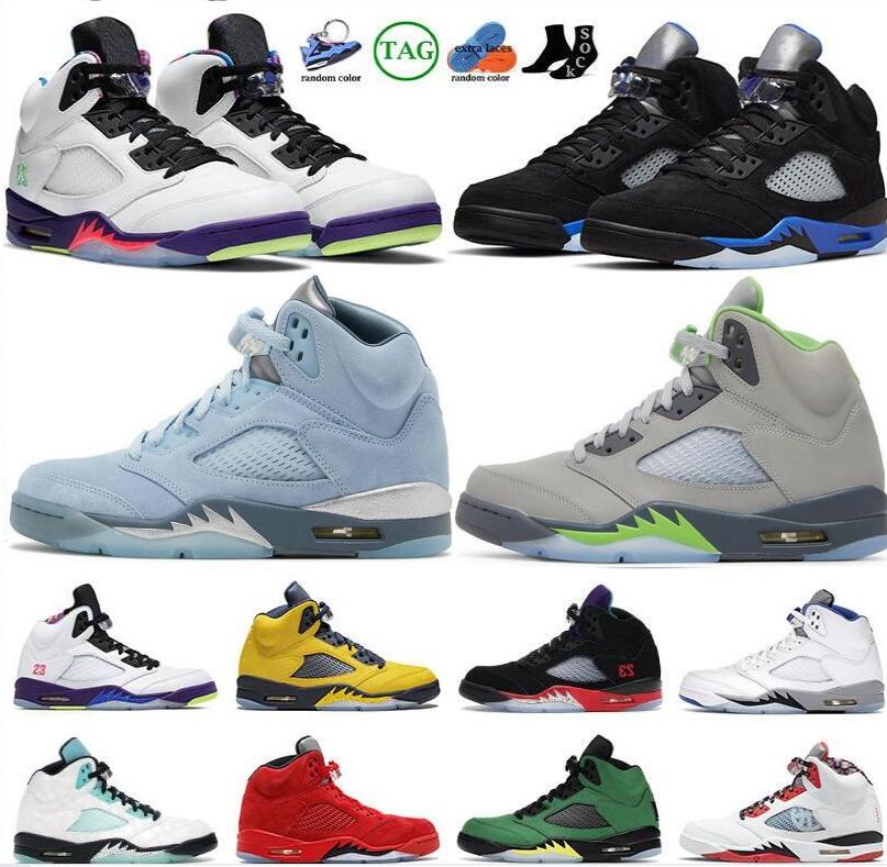 

Men Jumpman 5 Basketball Shoes 5s UNC Raging Red Concord Blue Bird Racer Blue Metallic Green Bean Anthracite Alternate Bel Sports Sneakers 7-13, Li5