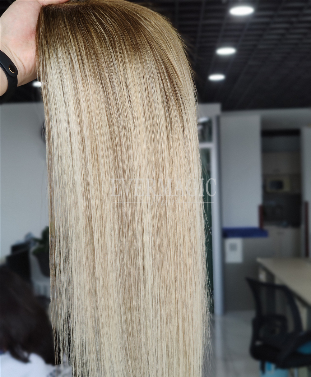 New Coming Stock Balayage Ombre Blonde Color Human Hair pieces Toppers Mono With Open Weft Base for hair loss Thinning Women