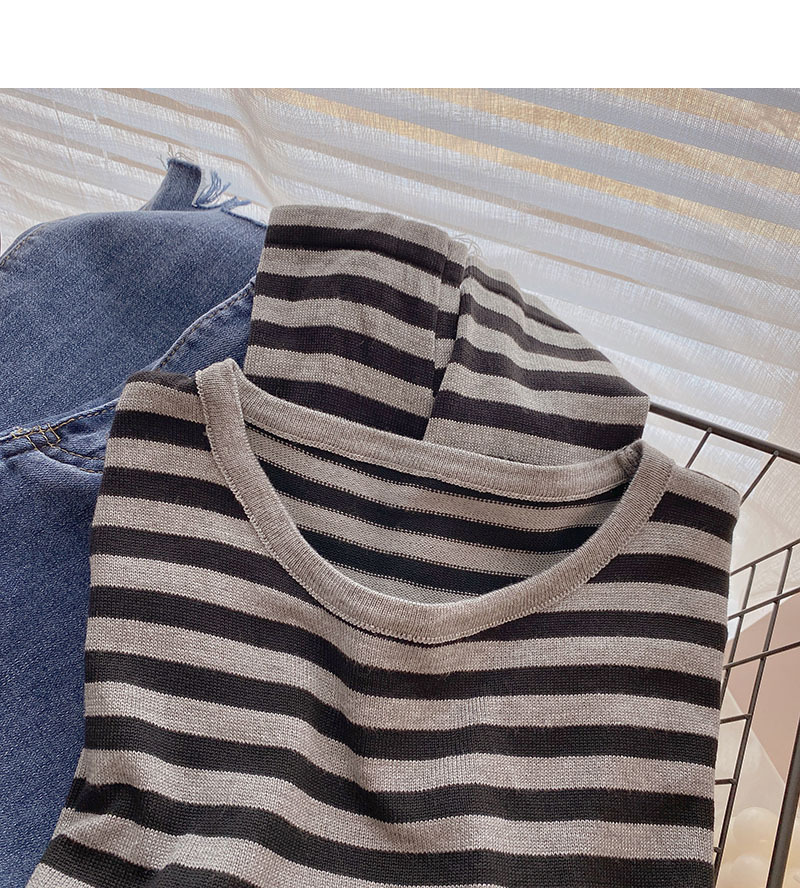 Autumn style Korean striped hit color long sleeved short section casual bottoming t shirt 220728