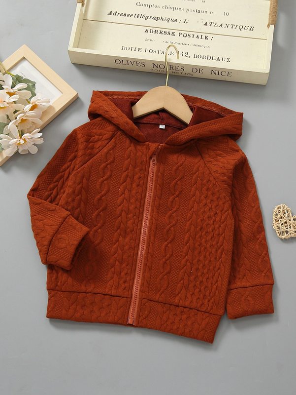 Toddler Boys Raglan Sleeve Zipper Cable Knit Hooded Jacket SHE