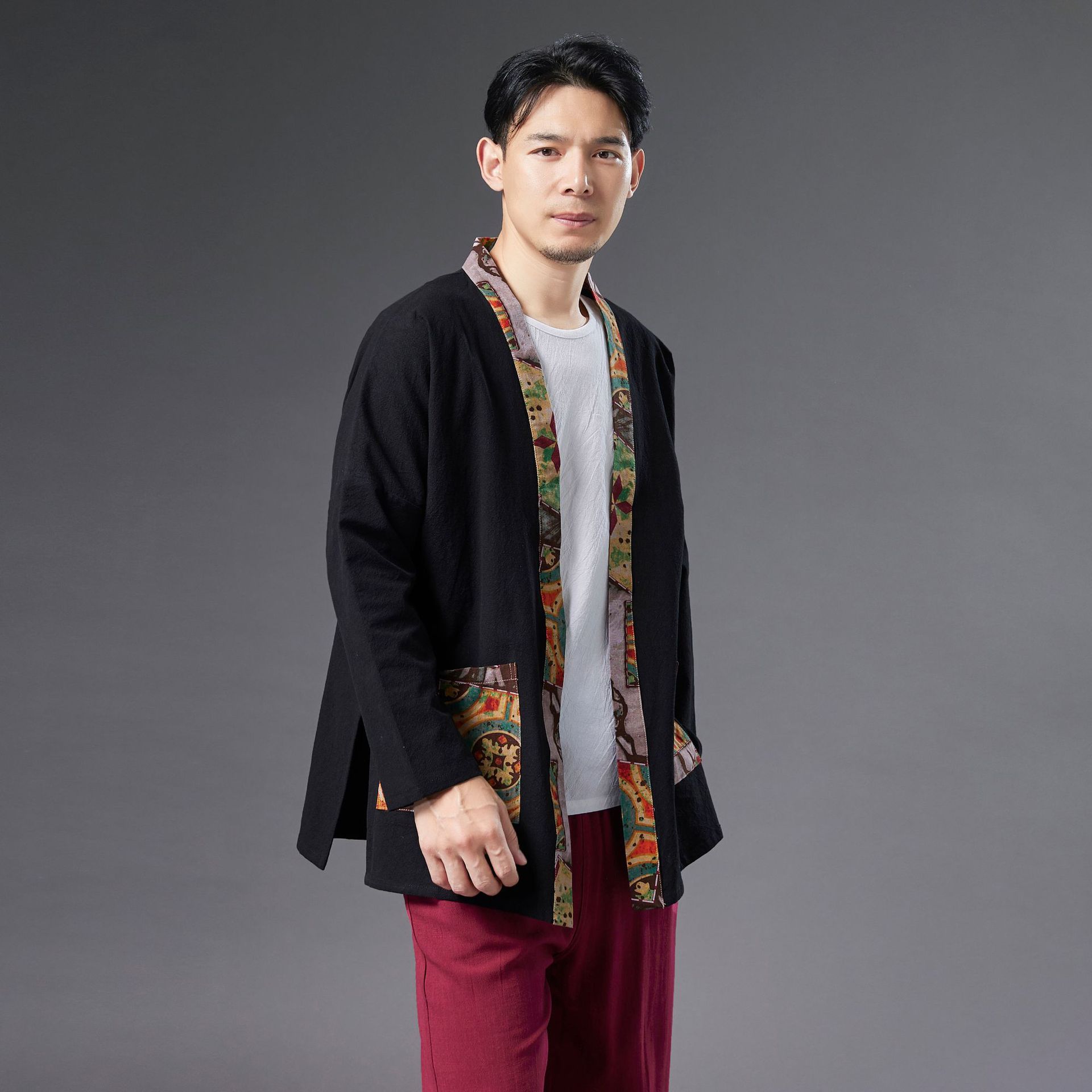 Vintage ethnic clothing loose men's top Oriental costume Chinese traditional Hanfu male cotton linen outfit