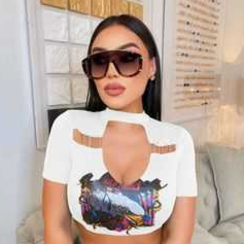 Womens Sexy Tops T-shirt Vest For 2023 Summer Umbilical Cord Slim Stand Collar Personalized Hollow Out Slim Tops