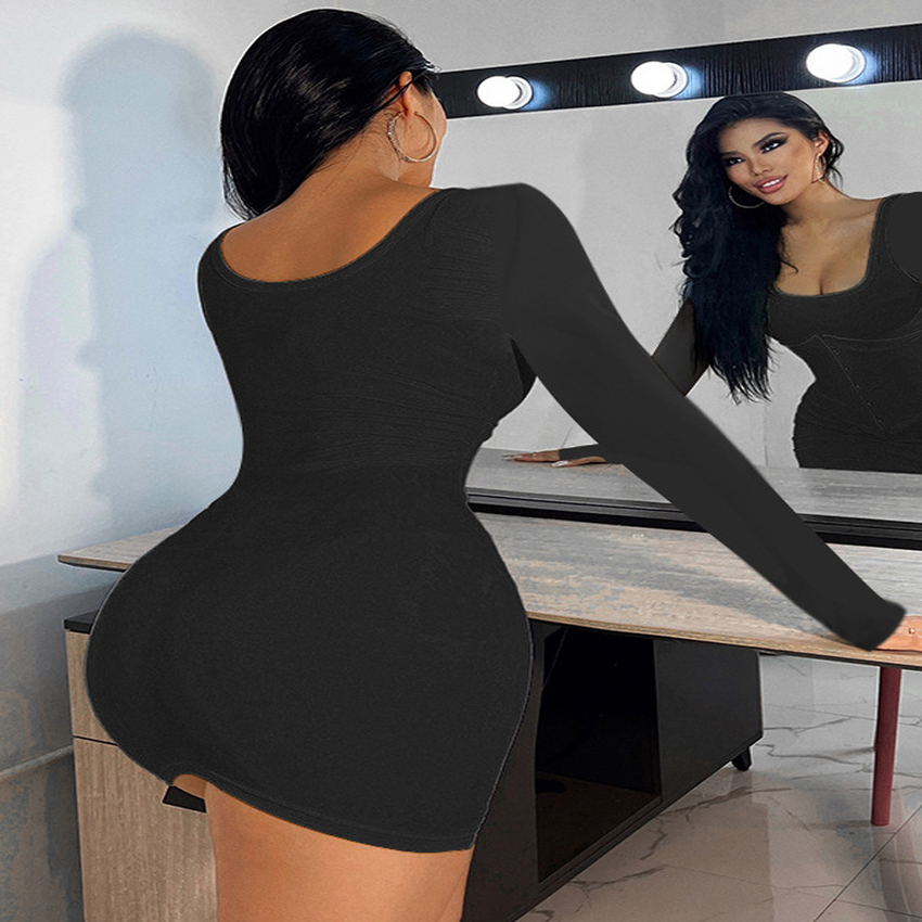 Long Sleeve Sexy Bodycon Mini Dress Women Elegant Corset Party Black Wrap Short Dresses Autumn Club Outfits Solid Clothes