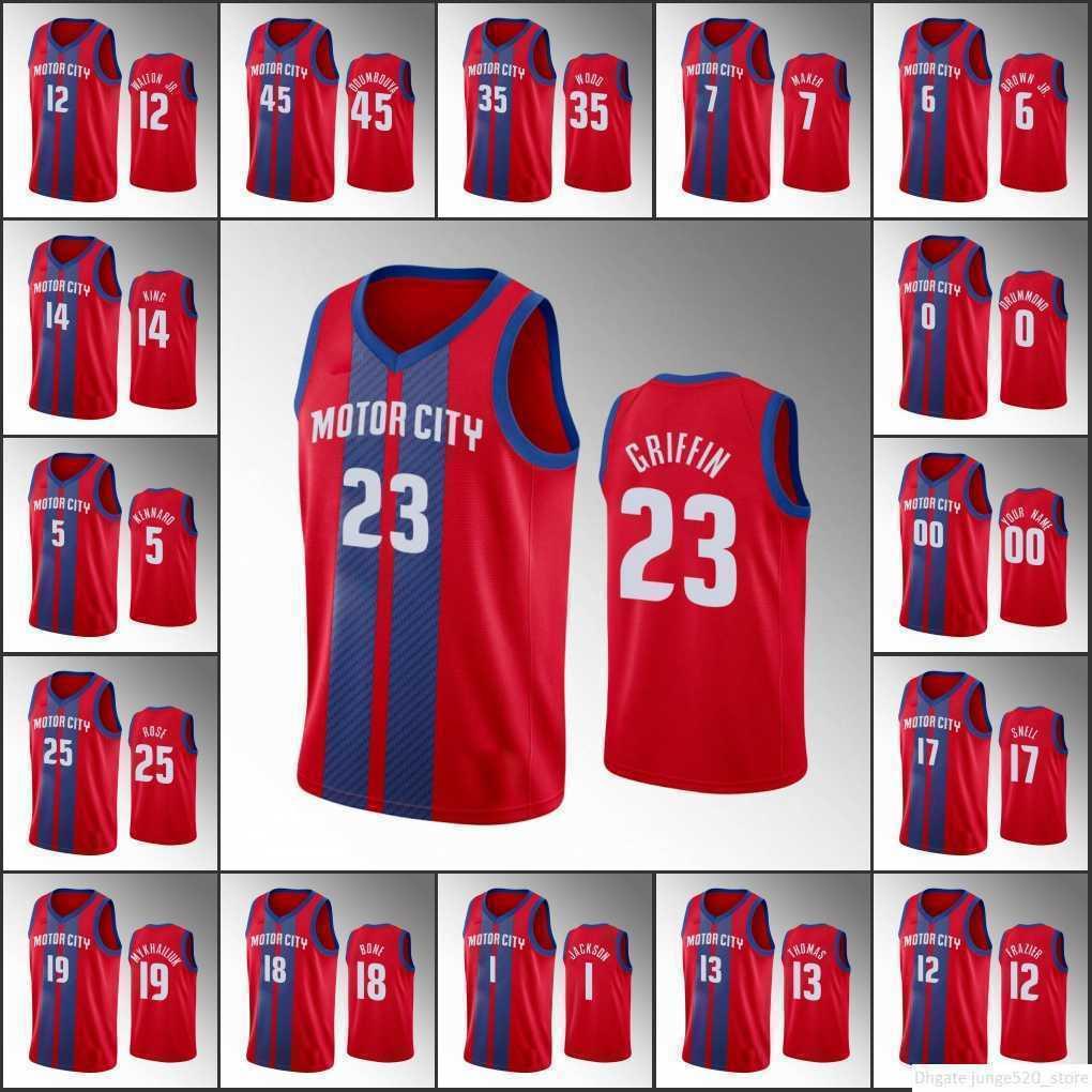 Jersey Basketball''nba''Screen Print Detroit Pistons''Men Derrick Rose Luke Kennard Christian Wood Langston Galloway Blake Griffin Red