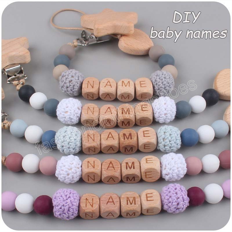 Newborn baby Silica gel Bead Pacifier Holders Beech Star Pacifier Clip Heart Teethers DIY Name Infant toddler Toys