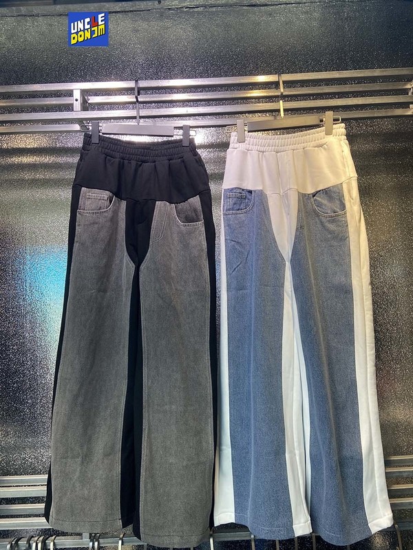 UNCLEDONJM Denim stitching baggy pants streetwear harajuku fashion sweat men loose Hip Hop punk trousers 220330