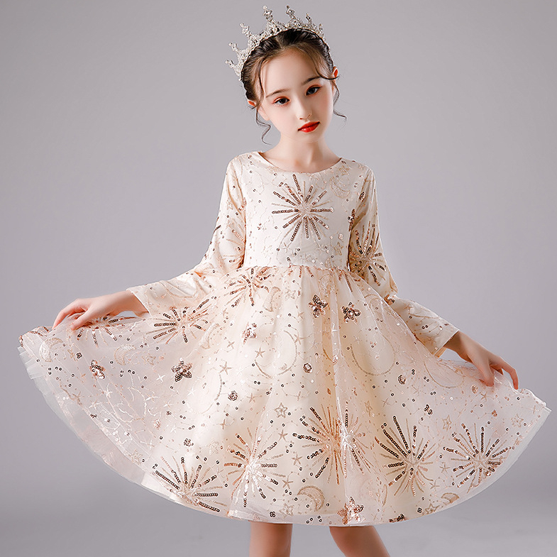 2023 New Year's pink Sequins Flower Girls Dresses for Wedding Off Shoulder Cap Sleeves First holy Communion Dress Kids Prom Dress Girls Pageant G