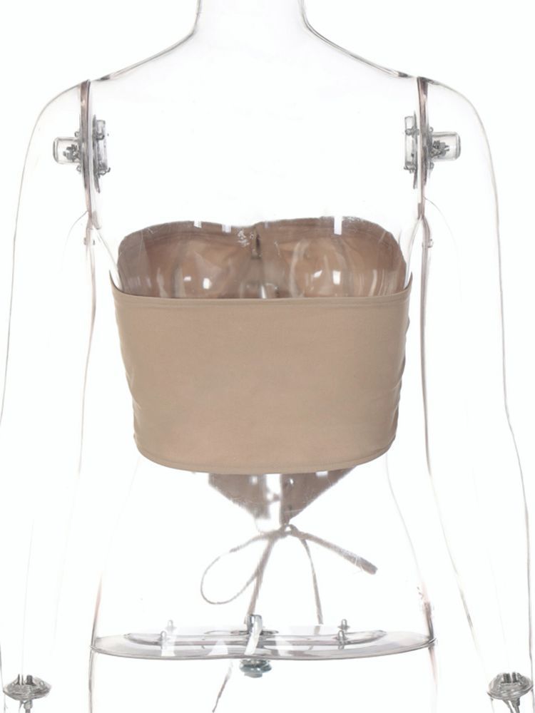 Willshela Women Fashion Solid Lace Up Bandage Cropped Tops Vintage Strapless Slim Fitting Sexy Female Chic Lady Top 220316