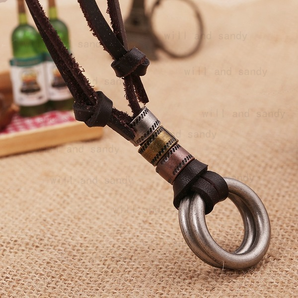 Double Metal Ring pendant Necklace Retro Adjustable Leather Chain Necklaces for women men hiphop Fashion jewelry 
Double Metal Ring pendant Necklace Retro Adjustable Leather Chain Necklaces for women men hiphop Fashion jewelry