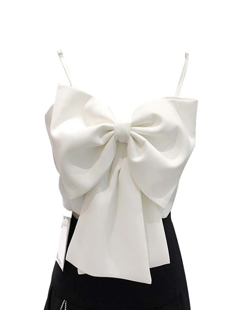 DEAT Women Fashion Slim Fit Solid Color Strapless Sleeveless Patchwork Bow Backless Sling Top And Autumn 7E395 220325