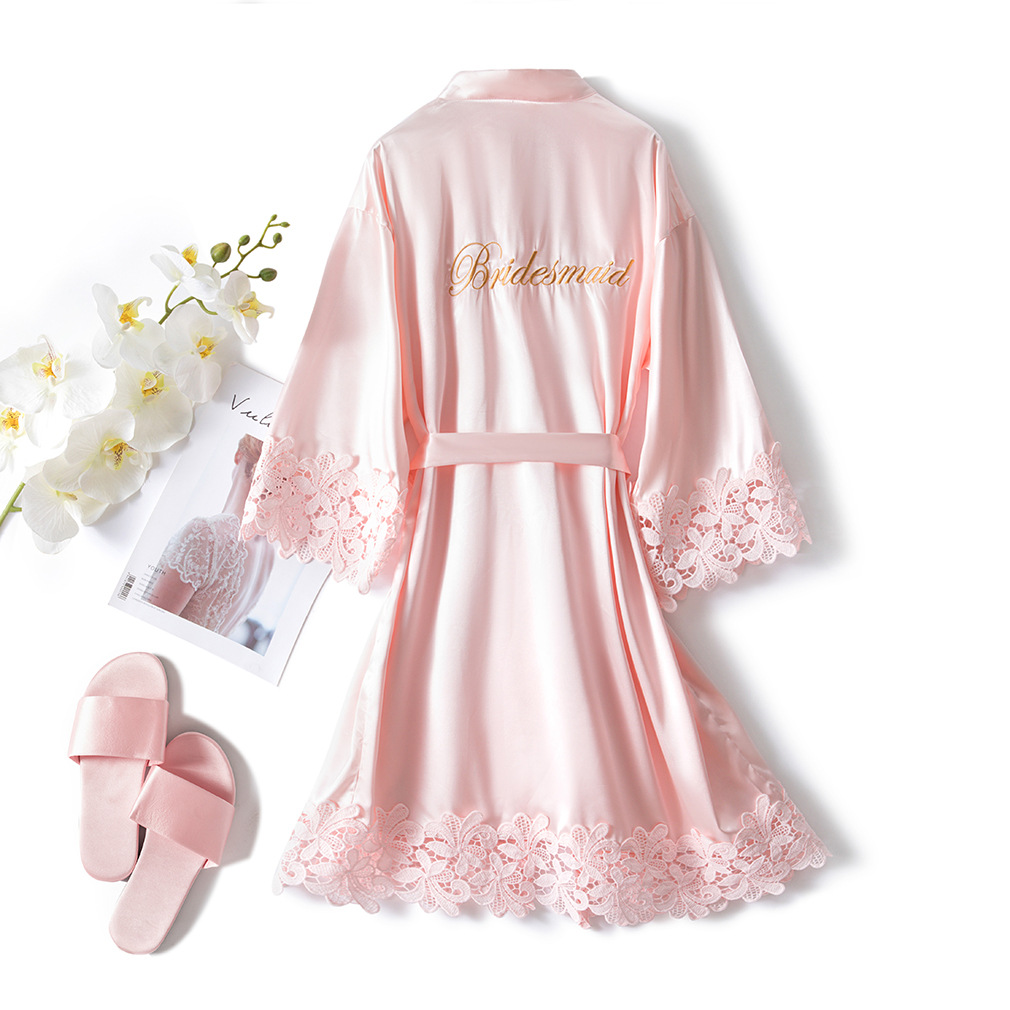 Lace Sleepwear Bride&Bridemaid Wedding Robe Gown Solid Embroidery Kimono Bathrobe Women Casual Home Night Dress