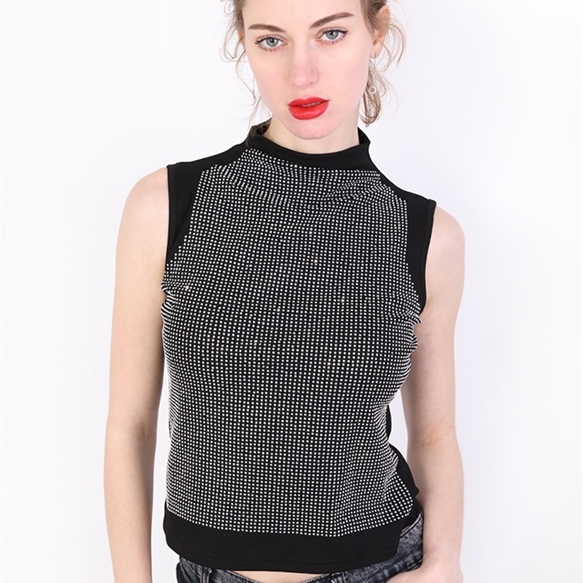 MadBlack Summer Casual Loose Korean Clothes Shiny Diamonds Tshirt Women Cotton Fashion Sleeveless Tops Shirt Tees T02423 220328