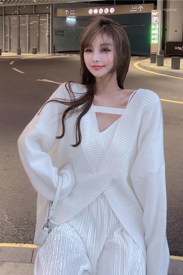 Women' Knits & Tees Two-Piece Suit/One-Piece College Style Knitted Cardigan Coat Cross Loose Outer Wear Mid-Length White TopWomen' Olga22, Inner wear
Women' Knits & Tees Two-Piece Suit/One-Piece College Style Knitted Cardigan Coat Cross Loose Outer Wear Mid-Length White TopWomen' Olga22, Inner wear
