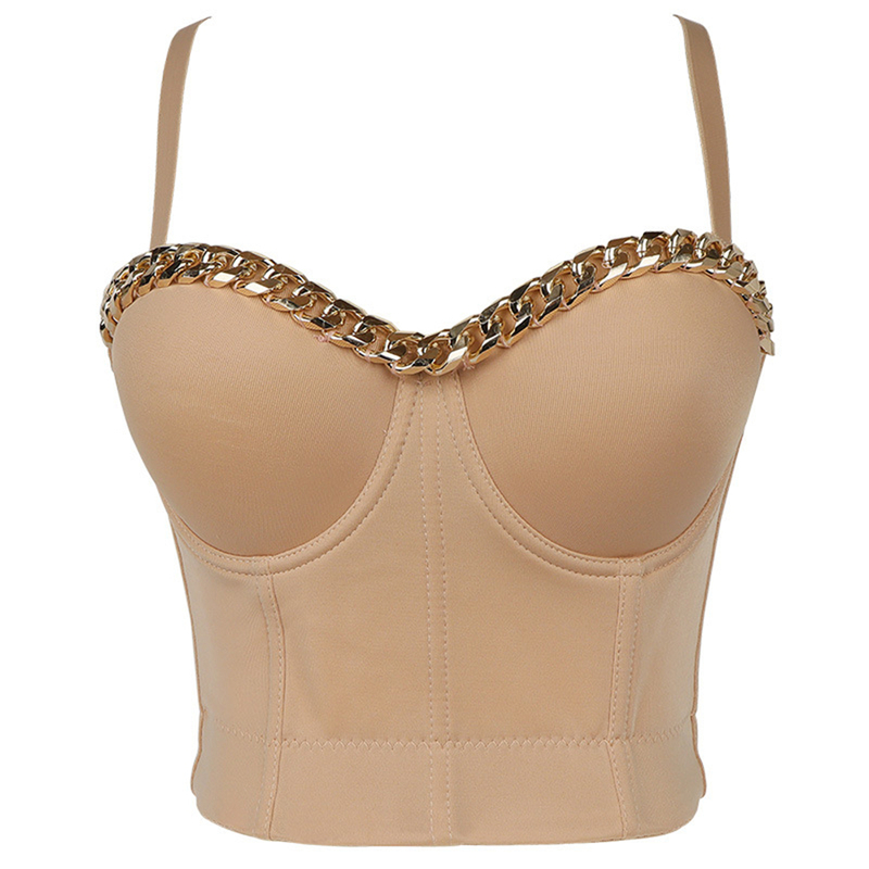 Fashion Gold-Plated Chain Corset Top Nightclub Sexy Crop To Wear Out Bra Push Up Bustier Female s Mujer 220316