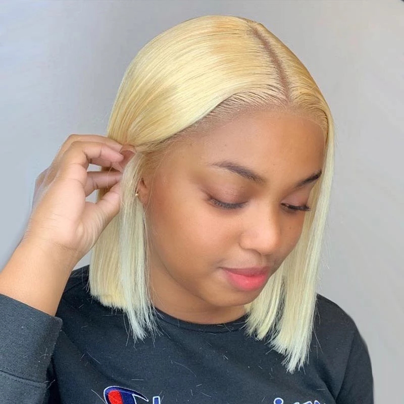 613 Blonde Short Bob Wig Straight Lace Frontal Wigs For Black Women Synthetic Closure Wigs Daily Party 180 density