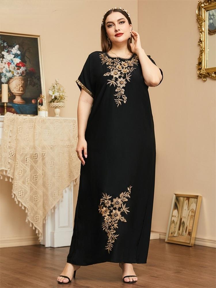 Plus Size Dresses Summer Dress Floral Morocco Embroidery Largos Short Sleeve Elegant Loose Muslim Party Women Vintage VestidosPlus, Black dress
Plus Size Dresses Summer Dress Floral Morocco Embroidery Largos Short Sleeve Elegant Loose Muslim Party Women Vintage VestidosPlus, Black dress
