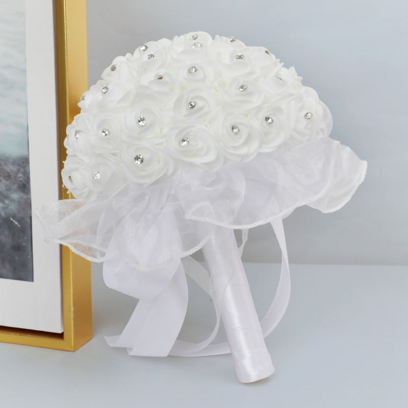 Holding flowers wholesale foam simulation bouquet lace diamond white rose wedding holding flowers