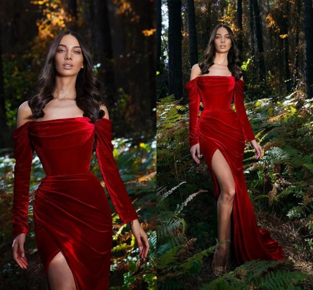 Stunning Red Velvet Evening Dresses Formal Arabic Dubai Stylish Off Shoulder Long Sleeve Split Long Party Occasion Celebrity Gowns Prom Dress Wears, Daffodil
Stunning Red Velvet Evening Dresses Formal Arabic Dubai Stylish Off Shoulder Long Sleeve Split Long Party Occasion Celebrity Gowns Prom Dress Wears, Daffodil