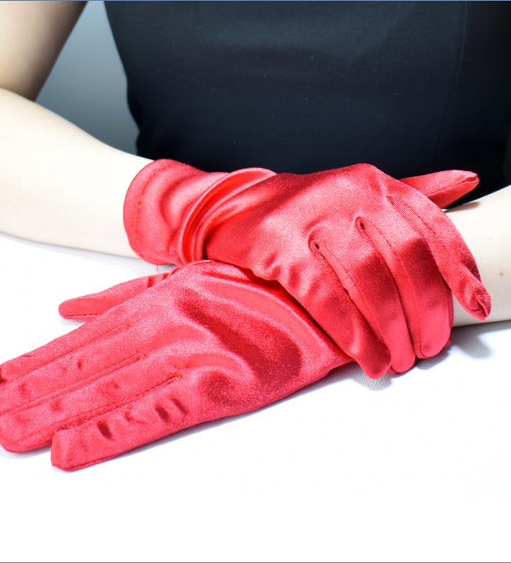 Short Satin Gloves Opera Banquet Wrist Length Glove Costume Accessories Wedding Bridal Gown Gloves for Party Supplies Black White Red