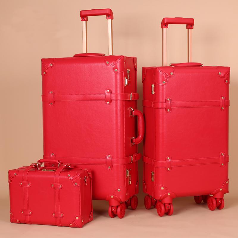 

Suitcases Women Leather PU Luxury Rolling Luggage Sets With Handbag Married Red Festive Trolley Suitcase Travel Bag Spinner Boarding BoxSuit