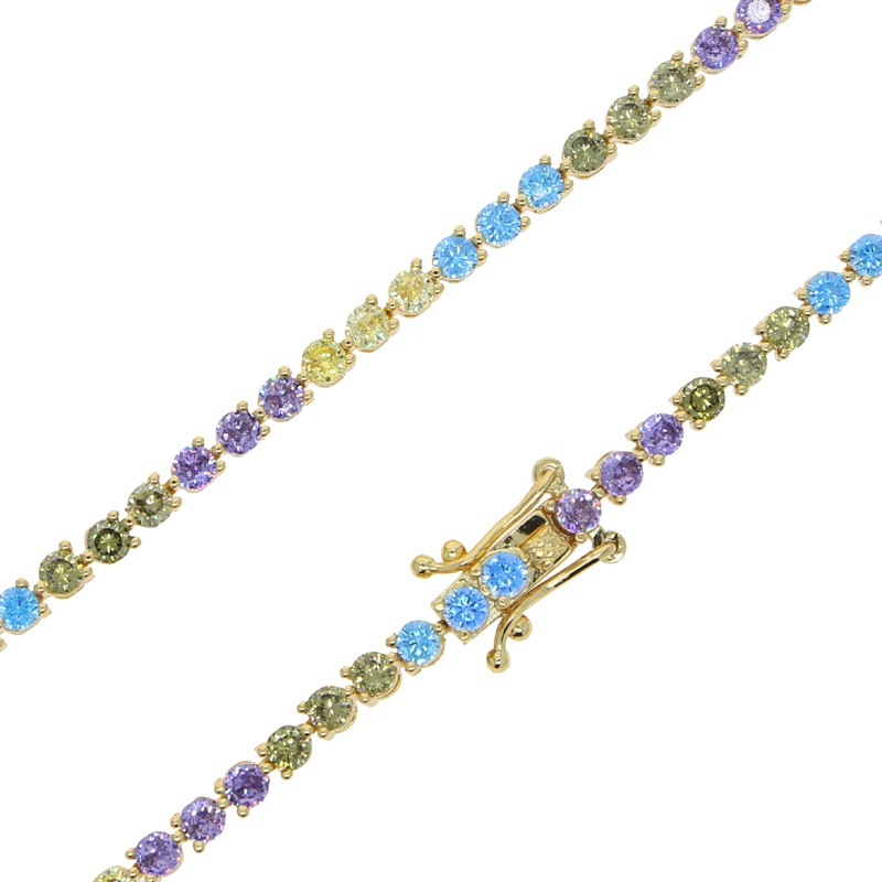 Rainbow Colorful Cubic Zirconia Round Bezel Tennis Chain Bracelet for women girl Fashion wedding jewelry gifts