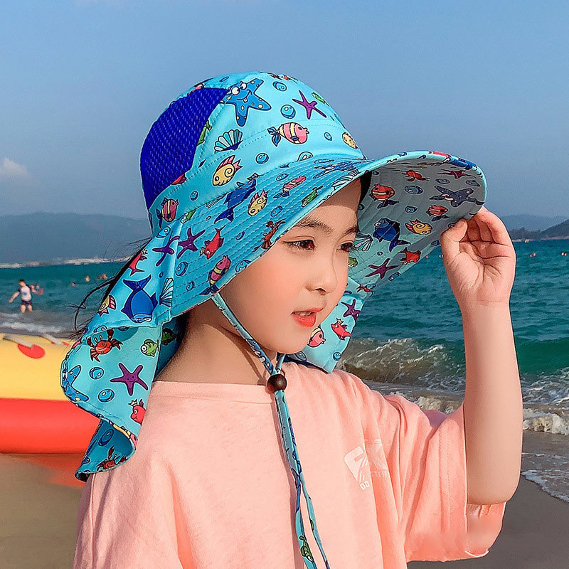 Topi Ember Bayi Musim Panas Pinggiran Lebar 360 ° Perlindungan UV Anak Lakilaki Perempuan Pantai Luar Ruangan Panama 220611