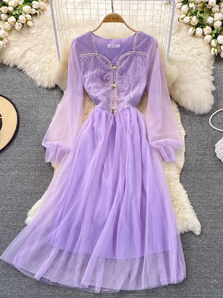 Casual Dresses Autumn Women Purple/Pink/Blue Beading Mesh Midi Dress Sweet Square Collar Puff Long Sleeve A-Line Lace Vestidos Female 2022, Lavender
Casual Dresses Autumn Women Purple/Pink/Blue Beading Mesh Midi Dress Sweet Square Collar Puff Long Sleeve A-Line Lace Vestidos Female 2022, Lavender