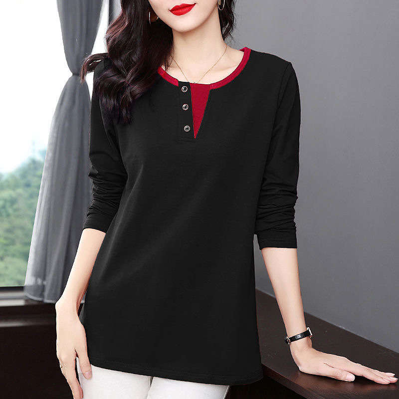 Spring Fashion Plus Size T Shirt Woman O Neck Long Sleeve T-shirt Korean Style Oversized Women s 220321
