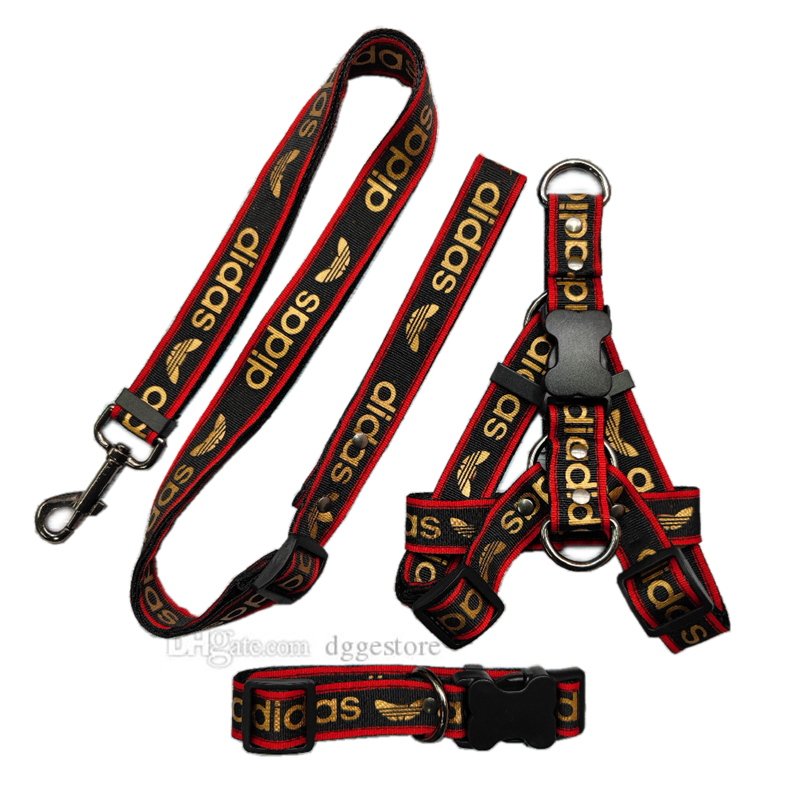 Collar Leashes Set 2.5cm Leash Classic Bronzing Letter Pet Collars Nylon Car Seat Belts Designer Dog Harness for Small Medium Large Dogs Bulldog Poodl