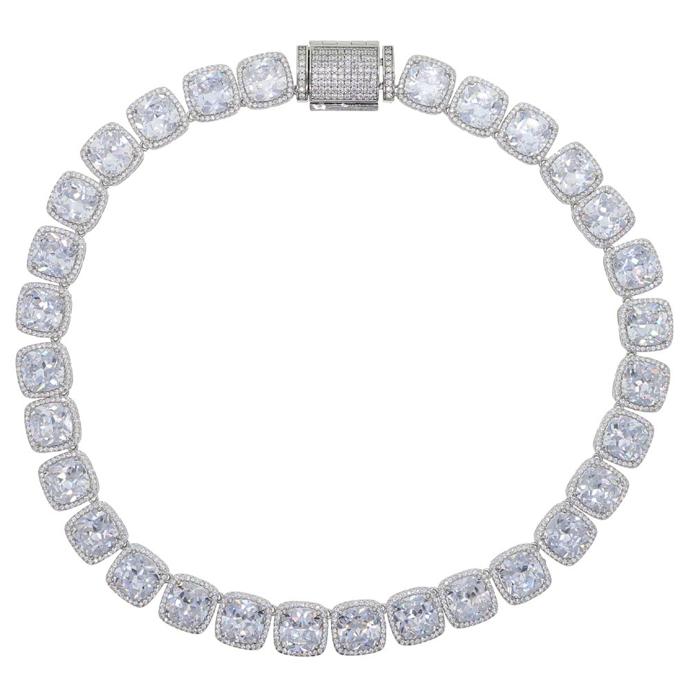 Iced Out CZ Cluster Tennis Chain - Hip Hop Square Charm Necklace for Men