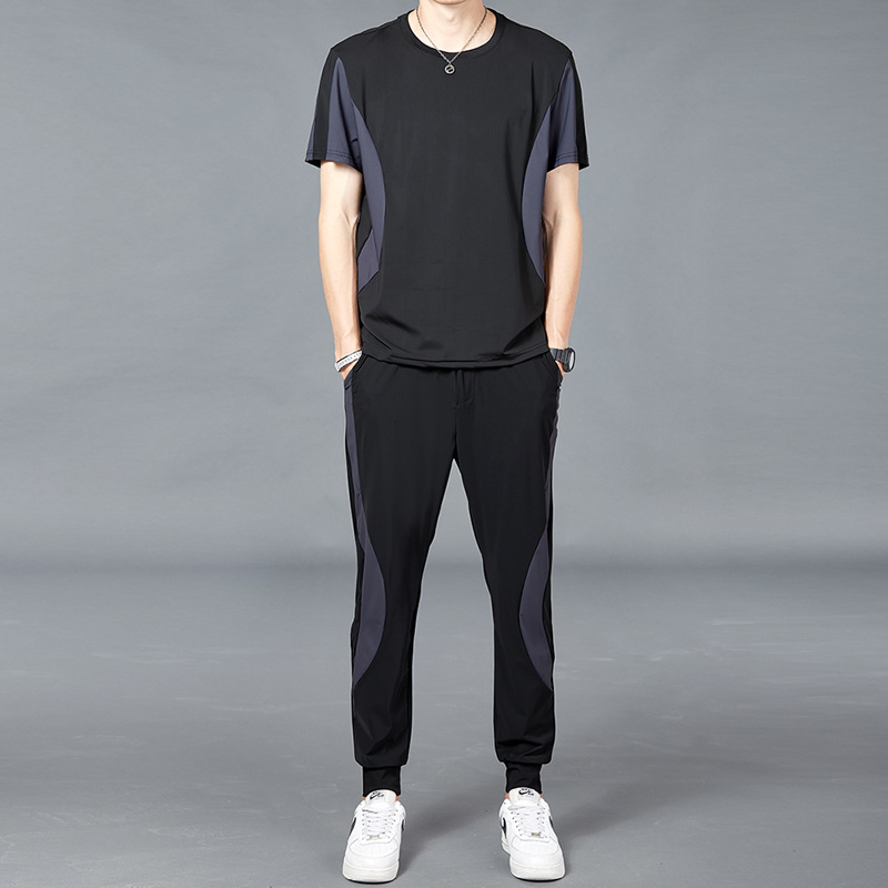 2022 Sports Suit Men's Summer Running Quick-drying Short-sleeve T-shirt Ice Silk Training Fitness Clothes Sweatpants Outfit Set, Black
2022 Sports Suit Men's Summer Running Quick-drying Short-sleeve T-shirt Ice Silk Training Fitness Clothes Sweatpants Outfit Set, Black