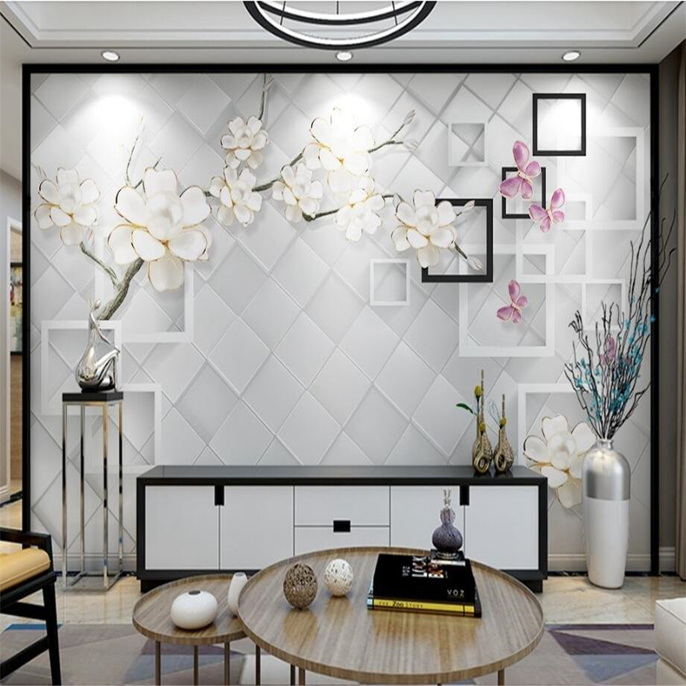White jewel floral 3d flower wallpaper papel de parede sofa TV background home decor wallpaper papel mural