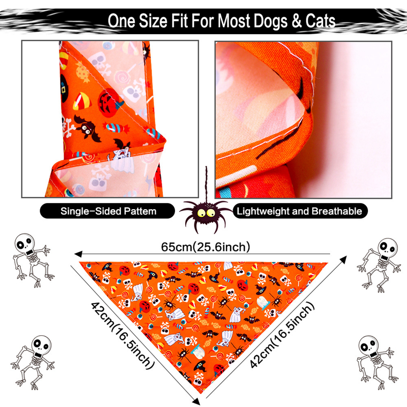 Halloween Bandanas Dog Apparel Soft and Breathable Adjustable Pumpkin Patterns Printing Pet Kerchief Pets Scarf for Small to Large Dogs Puppy Cat Medi