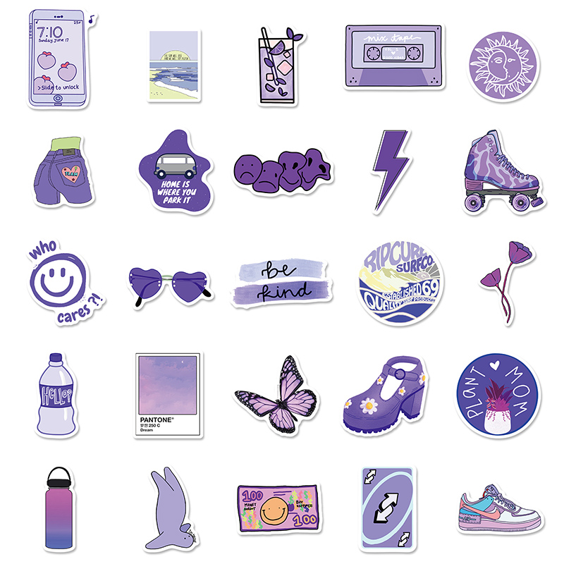 50 Piece Purple world graffiti Sticker Phone Laptop Skateboard Car Stickers Pack for Luggage Guitar Helmet Water cup Sticker