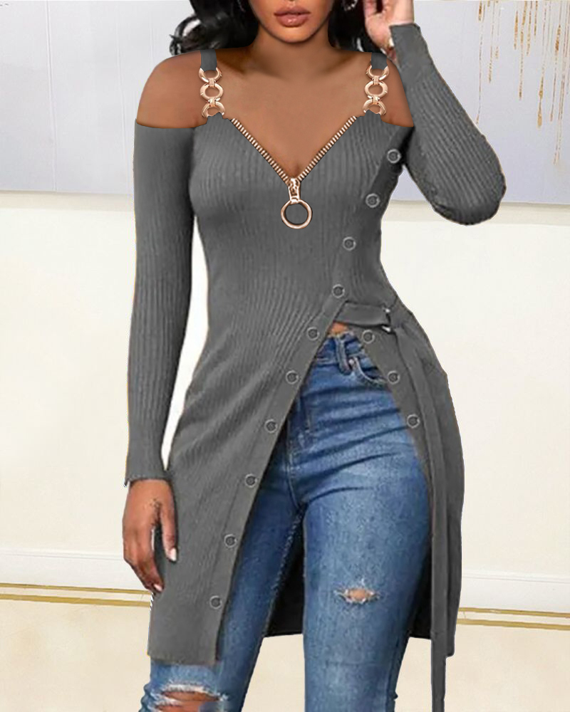 Autumn Women Chain Strap High Split Zip Front Top Femme Casual Cold Shoulder Blouse Office Lady Outfits Clothing Traf 220622, Green
Autumn Women Chain Strap High Split Zip Front Top Femme Casual Cold Shoulder Blouse Office Lady Outfits Clothing Traf 220622, Green