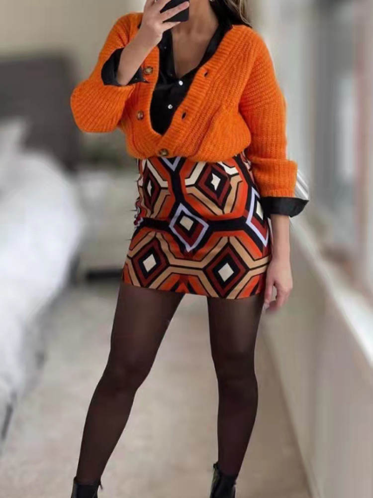 PUWD Vintage Women Geometric Diamond Print High Waist Skirt Summer Holiday Beach Ladies Skirts Y2K Slim Female Chic Bottoms 220317