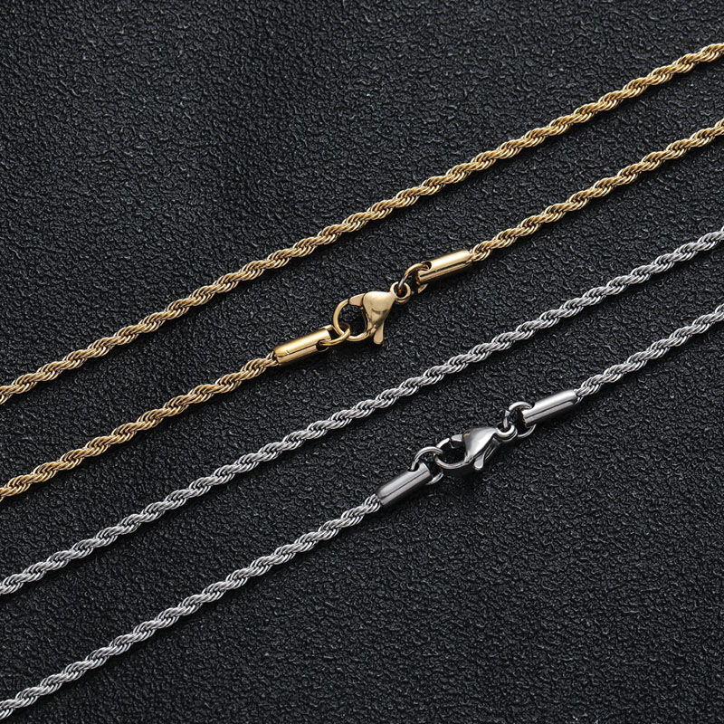 2MM Stainless Steel Twist Thin Rope Chain Choker Layered Hip Hop Men Women 18K Gold Silver Chain Necklace Cool Young Jewelry Nice Gift 16 18 20 22 24 