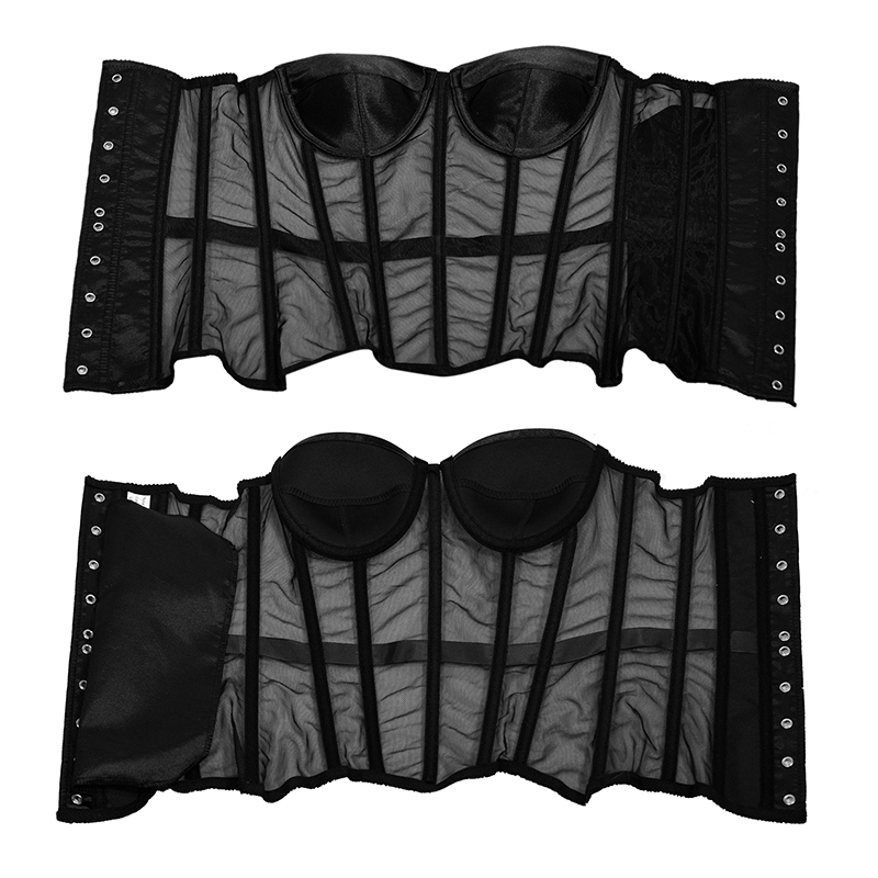 Women Sexy Satin Mesh Overbust Corset 2022 Spring New Ultra Lightweight Lingerie Casual Vintage Bustier Slim Body Belts See Through Corset Black White