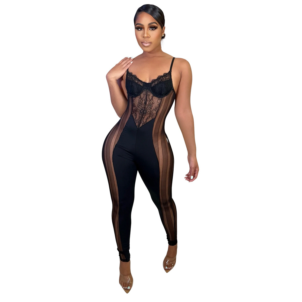 Sexy Nude Black Jumpsuit Evening Dress 2022 Spaghetti Straps Lace Pantsuit Prom Dresses For Black Girls Night Formal Outfit Wear Robe De Soiree Mariag