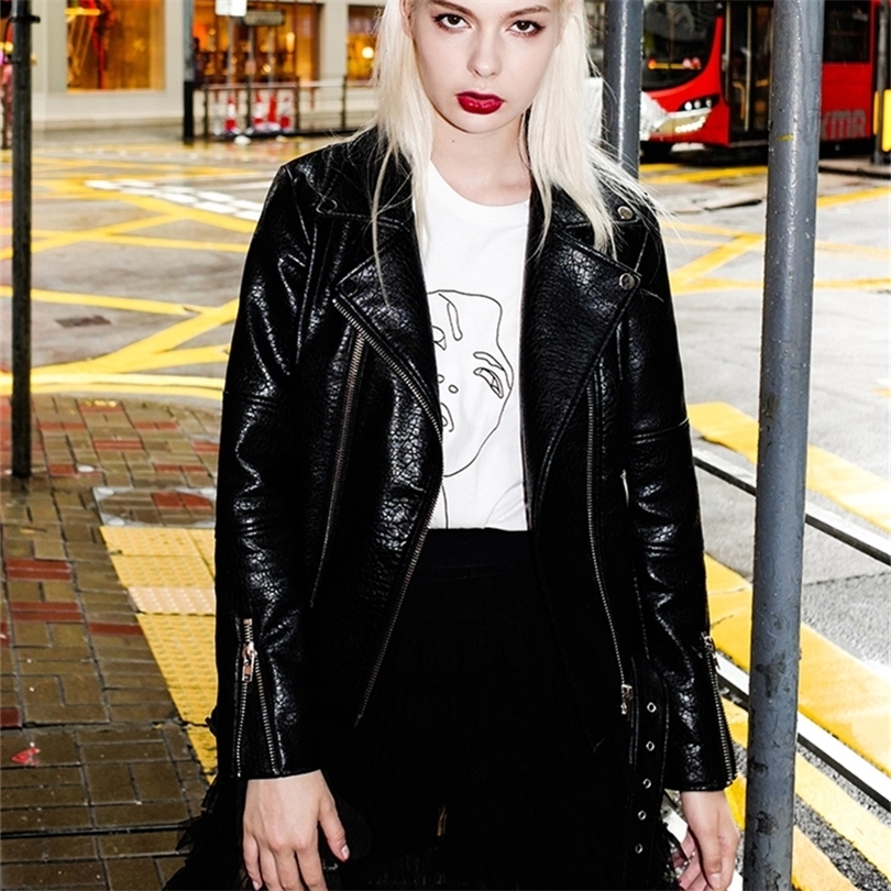 Spring Autumn Leather Jacket Women Green Short Motorcycle PU Long Sleeve High End Leather 3 Colors Biker Coat HR1018 220815