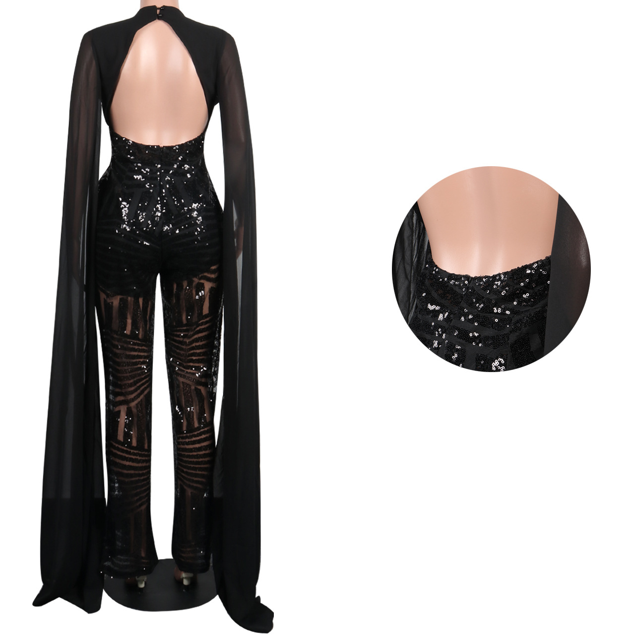 Bling Sequin Jumpsuit Evening Dress Africa 2022 Sexy Open Back Plus Size Prom Dress Black Girls V Neck Formal Caftan Vestidos De Noche Robes Soiree Ab