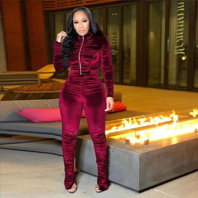 Women's Two Piece Pants Autumn Winter Veet Tracksuit Women Clothing Sets Ruched Casual Set Top And Sweat Suits Velour 2 Outfits B4
