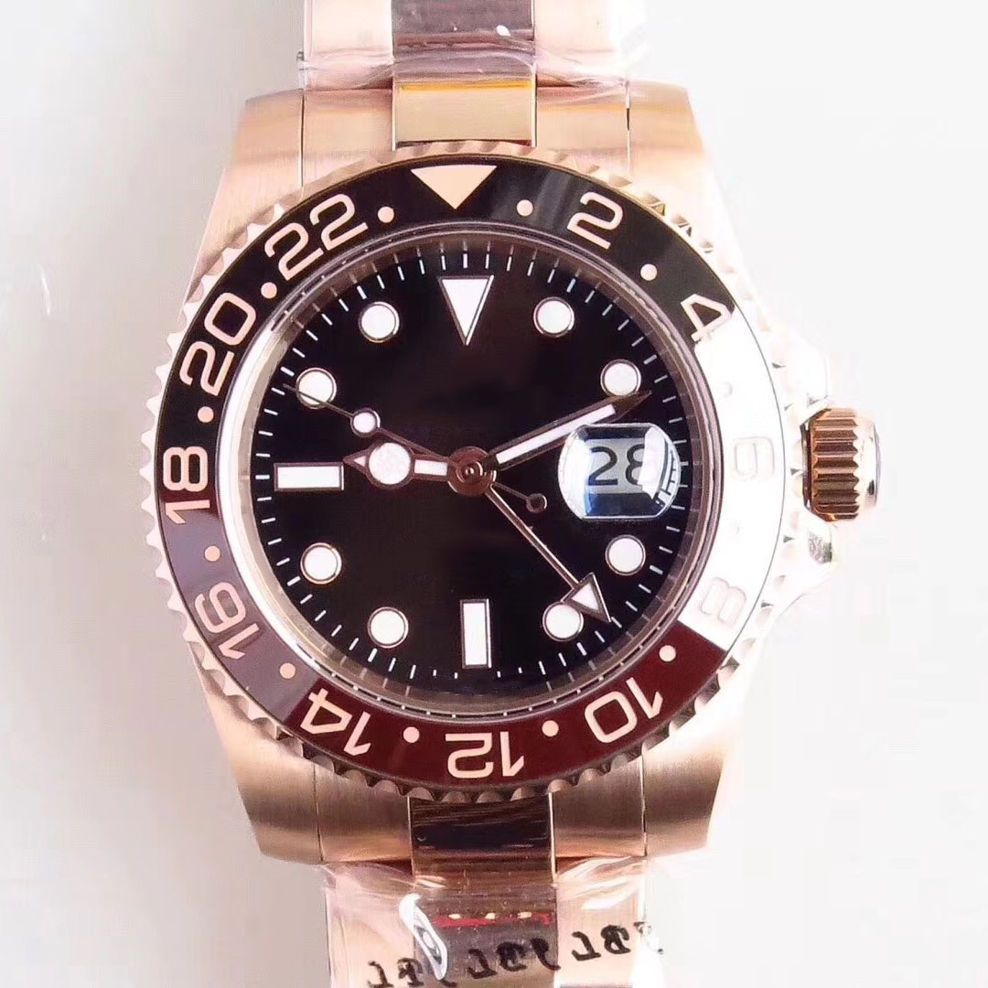 St9 Steel 40MM Automatic Black Dial Watch High Grade Men Wristwatches Mens Watches With Rose Everose Gold Stainless Steel Bracelet Luminous Dot Hour