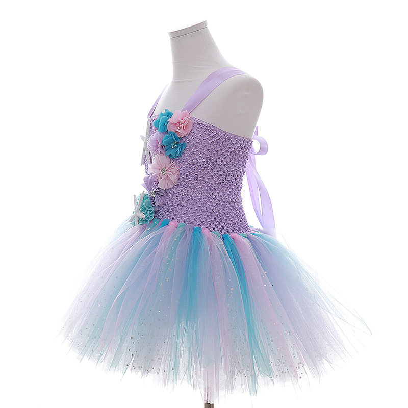 Lavender Flower Children Kids Girls Birthday Party Dresses Sparkly Tulle Sea Star Flower Toddler Baby Girls Clothes for Kids 220707